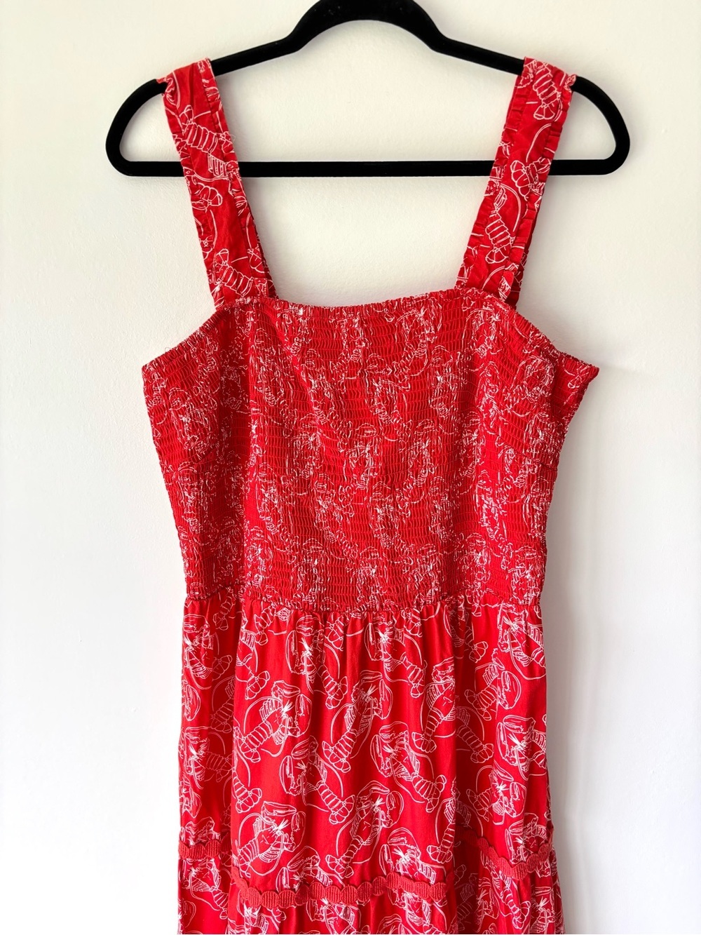 Mira Red Lobster Print Midi Sundress Smocked Sleeveless Tiered Plus Size - Picture 2 of 8